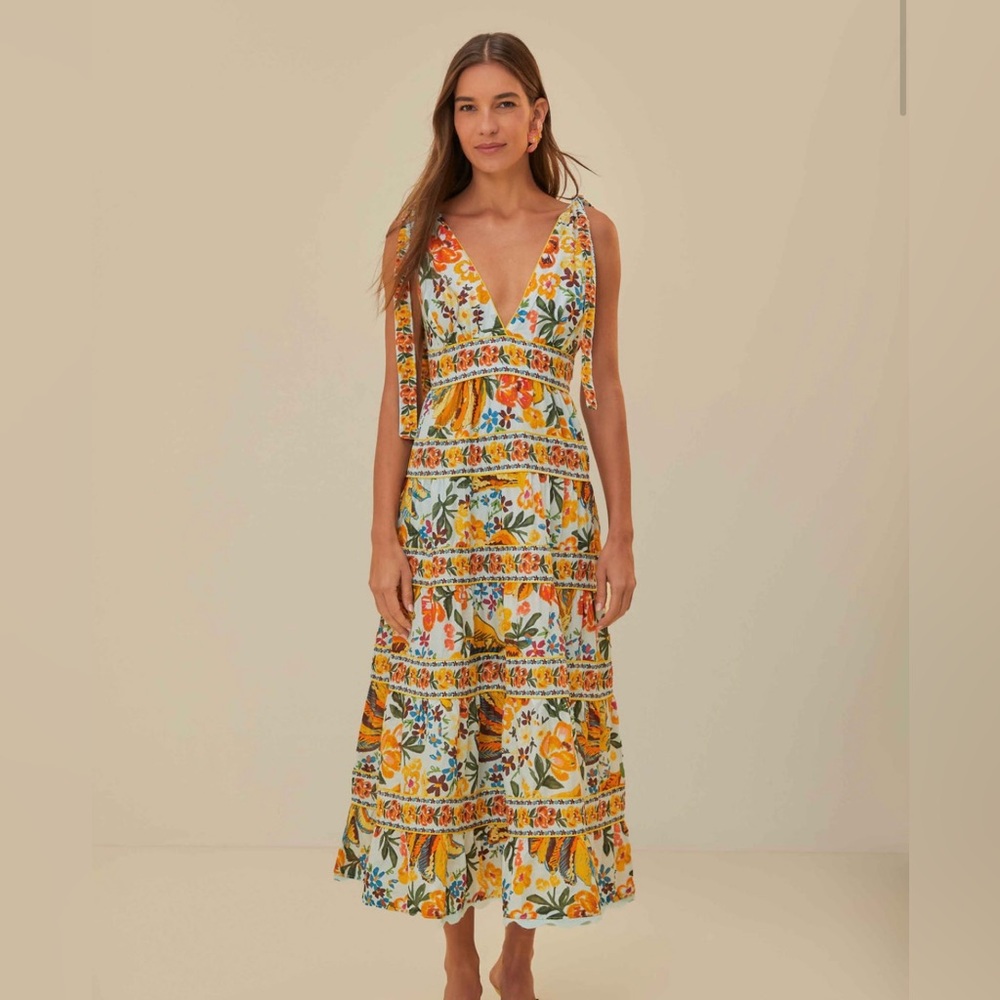 Farm Rio Blue Spring Bananas Midi Dress